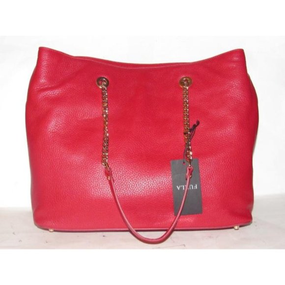 Furla St Alice True Red Leather Gold Accents Satchel - Picture 9 of 12